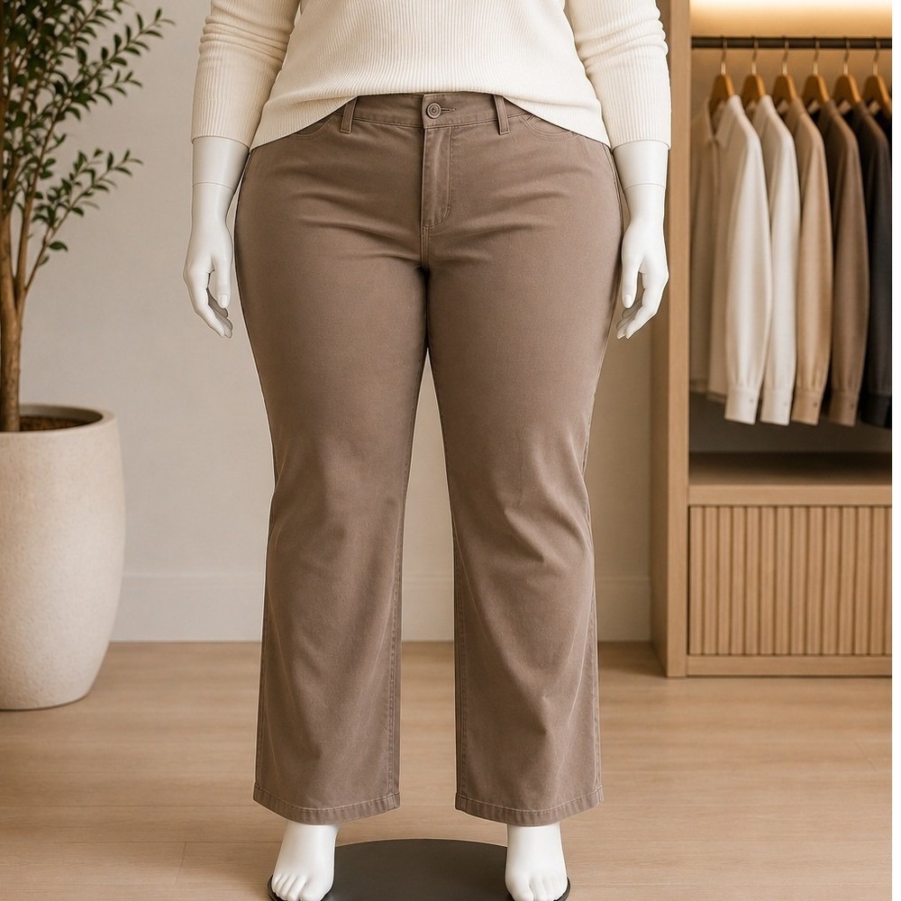 Lee Womens Chino Pants Brown Wrinkle Free Straight Leg 28W Medium